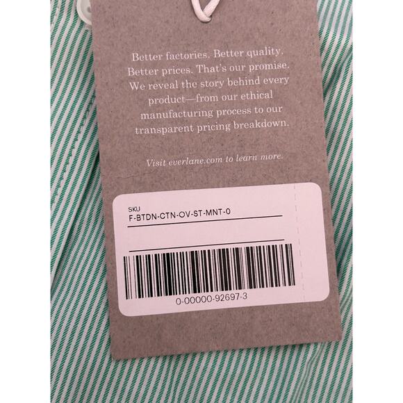 NWT Everlane The Silky Cotton Mint Green White Stripe Button Down Shirt Size 0 - Picture 8 of 11